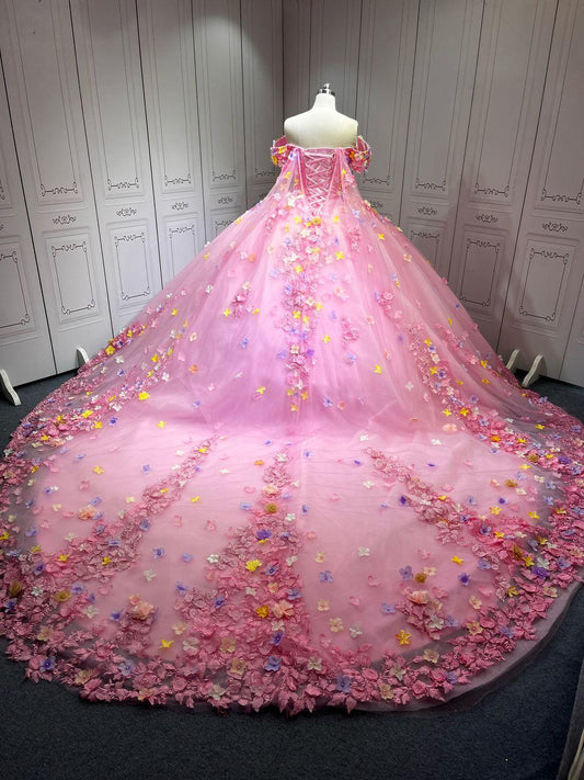 Blush Pink Floral Bridal Gown – Rent for Your Special Day (Free Size)