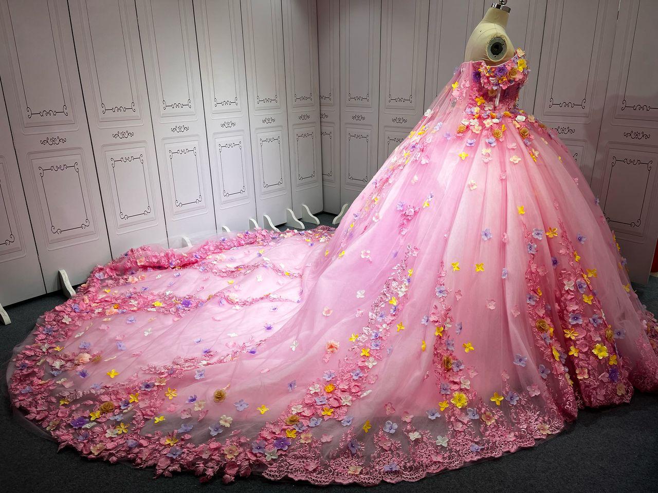 Blush Pink Floral Bridal Gown – Rent for Your Special Day (Free Size)