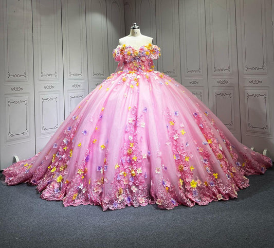 Blush Pink Floral Bridal Gown – Rent for Your Special Day (Free Size)